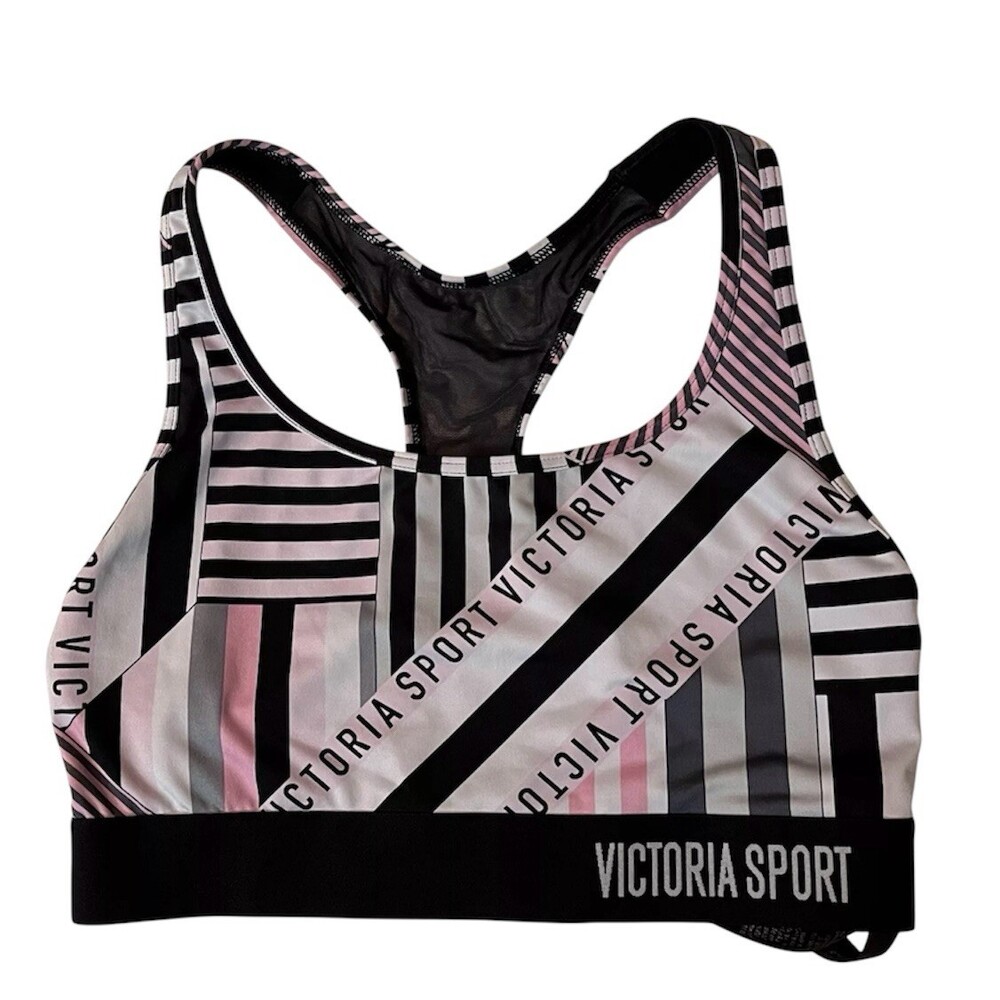 Victoria’s Secret Sport Pink Black Mesh Racerback Womens Bra Athletic Workout
